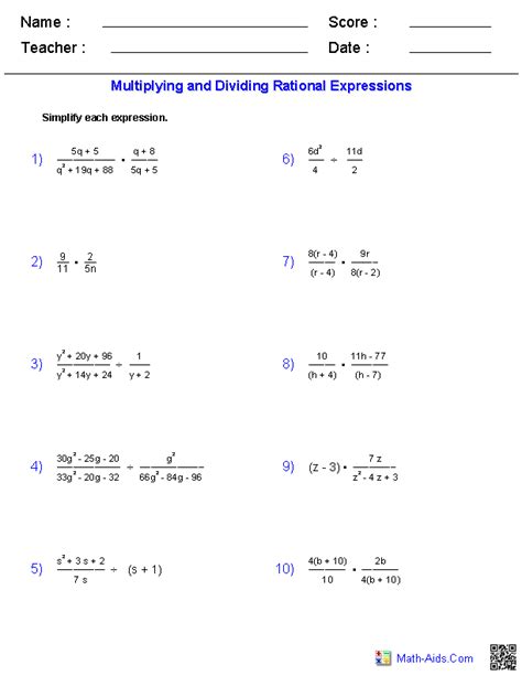 1) 4 8b 5 3 2) 5 10x3 9 8x 3) n2 13n 40 n - 9 1 n 5 4) x2 9x 14 x 7. . Multiplying and dividing rational expressions worksheet algebra 2
